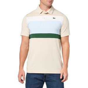 Lacoste Men’s Regular Fit Colorblock Golf Polo Shirt(Beige/Light Blue)