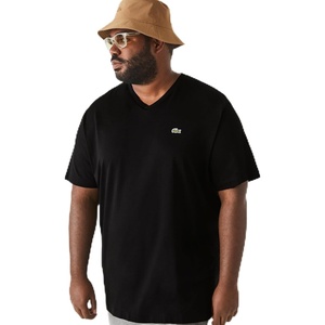Lacoste Men’s V-Neck Jersey Pima T-Shirt – Plus Size(Black)