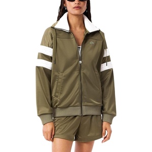 Lacoste Women’s Pique Zip Up Sweatshirt W/Pointelle on The Sleeves(Olive)