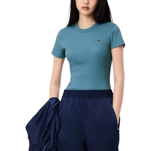 Lacoste Women’s Slim Fit Ribbed Cotton T-shirt(Dusty Blue)