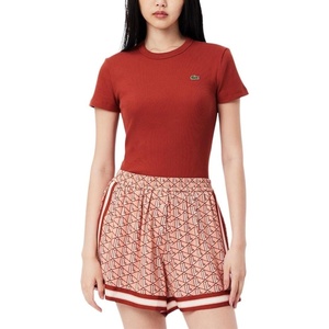 Lacoste Women’s Slim Fit Ribbed Cotton T-shirt(Iberis Red)