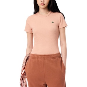 Lacoste Women’s Slim Fit Ribbed Cotton T-shirt(Latte)