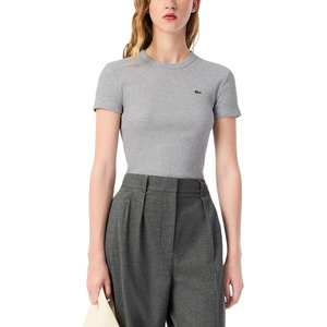 Lacoste Women’s Slim Fit Ribbed Cotton T-shirt(Silver Chine)