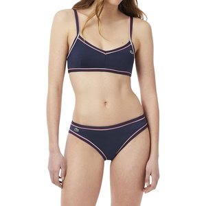 Lacoste Women’s Trim Accent Swim Top(Navy Blue/Red/White)