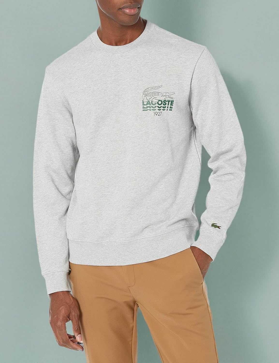 image:imageLacoste Adult Long Sleeve Lacoste Bold Print Crewneck SweatshirtSilver Chine