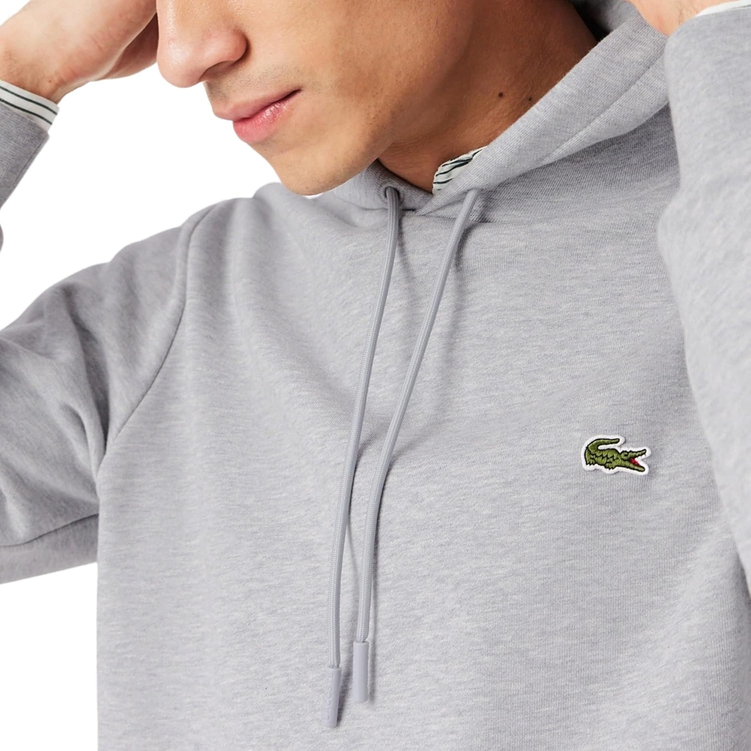 image:imageLacoste Cotton Fleece HoodieSilver Chine