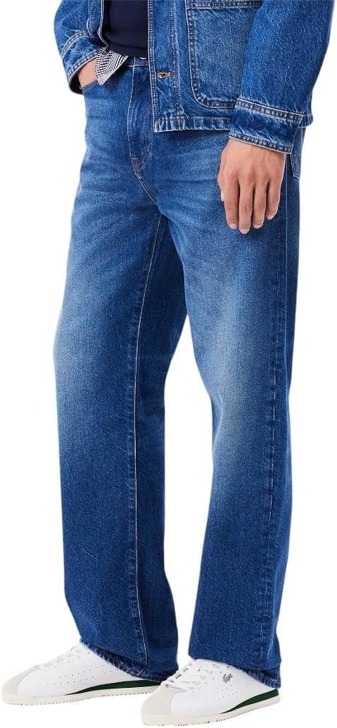 image:imageLacoste Mens 5 Pocket Straight Cut Indigo JeansWashed Deep Medium