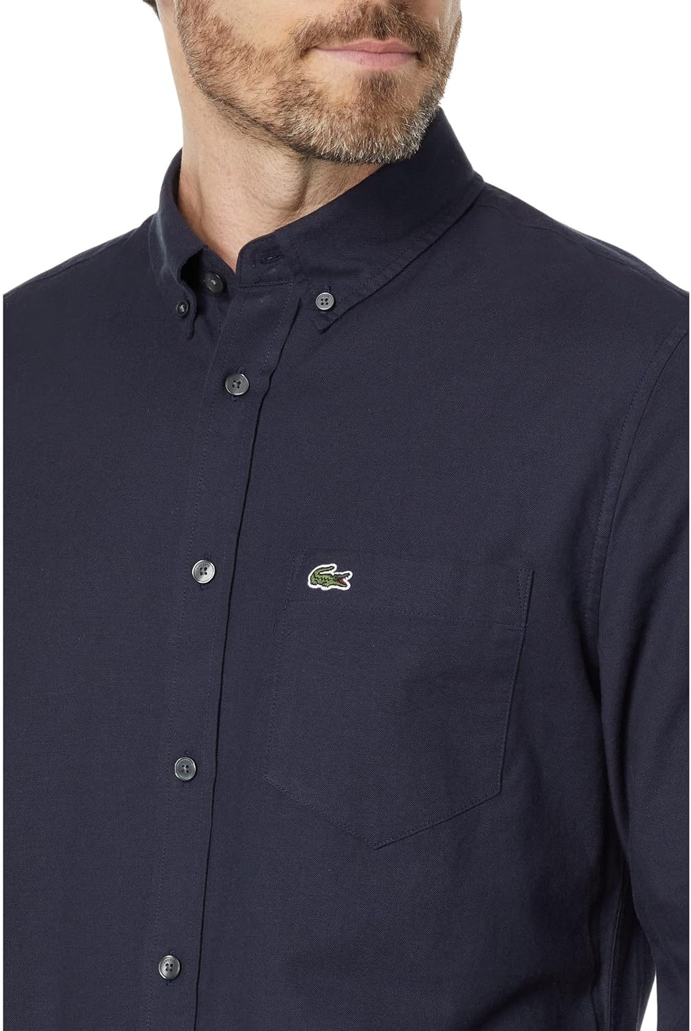 image:imageLacoste Mens Buttoned Collar Oxford Cotton ShirtNavy BlueNavy Blue
