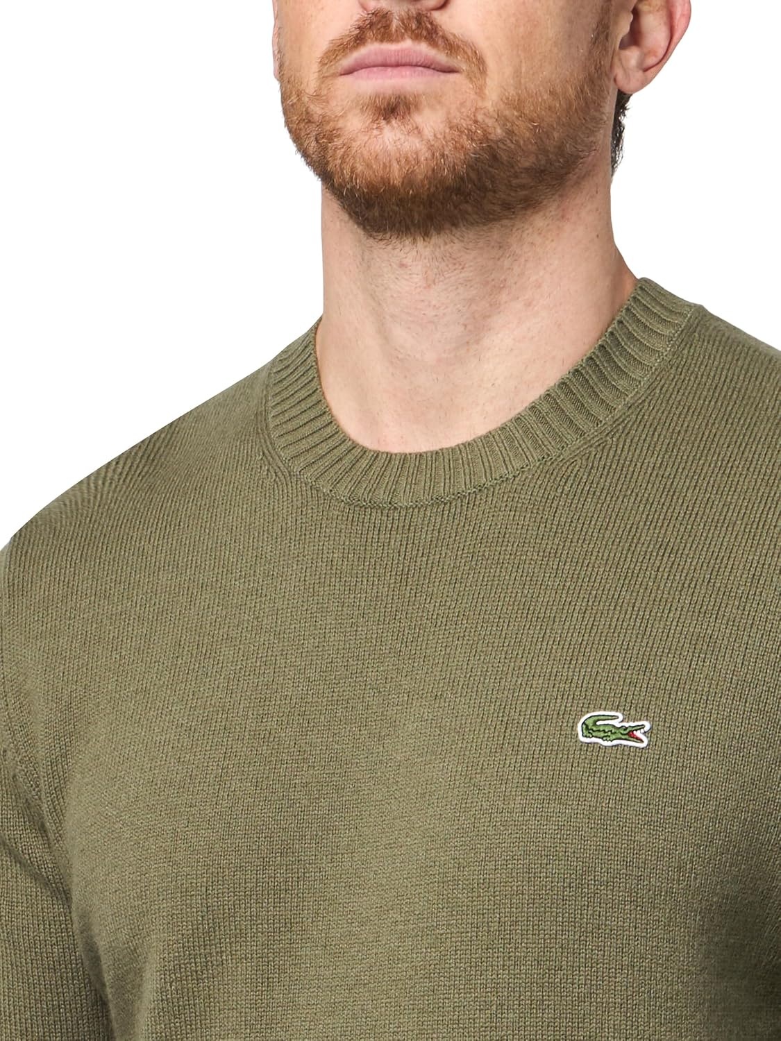image:imageLacoste Mens Carded Wool Crew Neck SweaterOlive