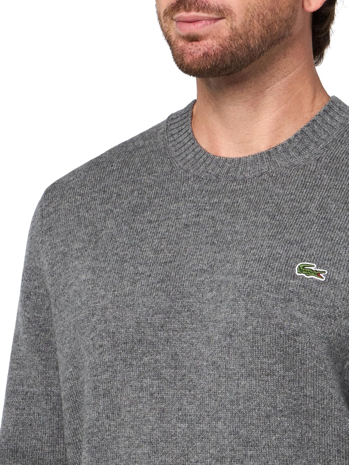 image:imageLacoste Mens Carded Wool Crew Neck SweaterPitch Chine