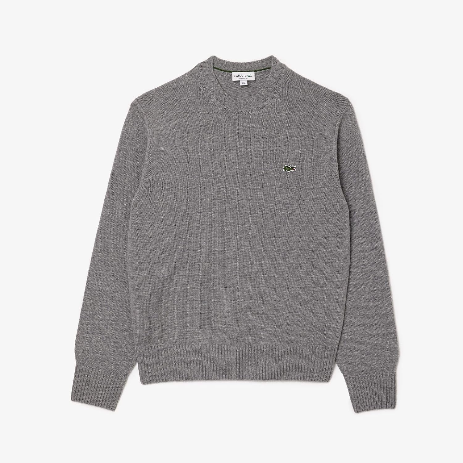 image:imageLacoste Mens Carded Wool Crew Neck SweaterSilver Chine