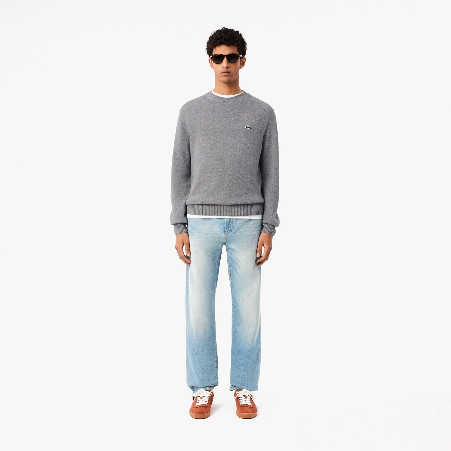 image:imageLacoste Mens Carded Wool Crew Neck SweaterSilver Chine