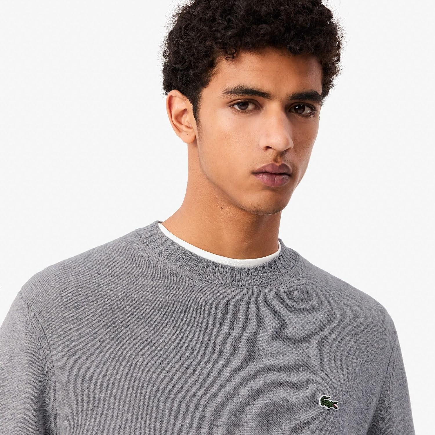 image:imageLacoste Mens Carded Wool Crew Neck SweaterSilver Chine
