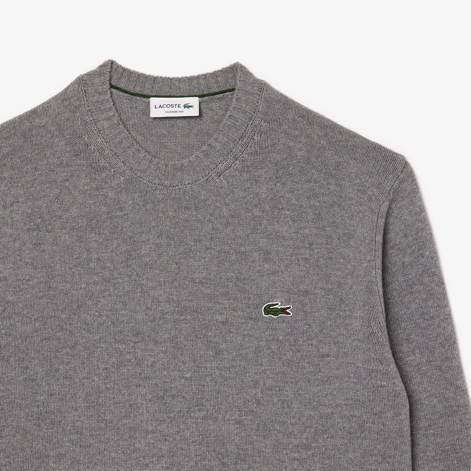 image:imageLacoste Mens Carded Wool Crew Neck SweaterSilver Chine
