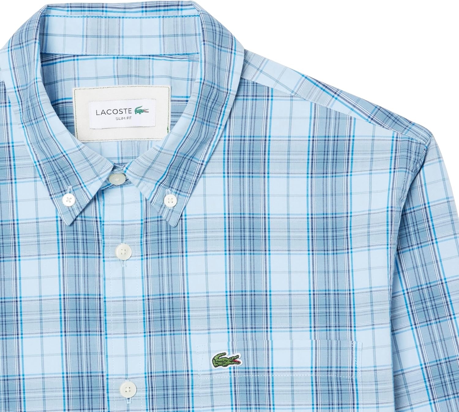 image:imageLacoste Mens Check Print Stretch ShirtRill Limestone Gipsy Blue