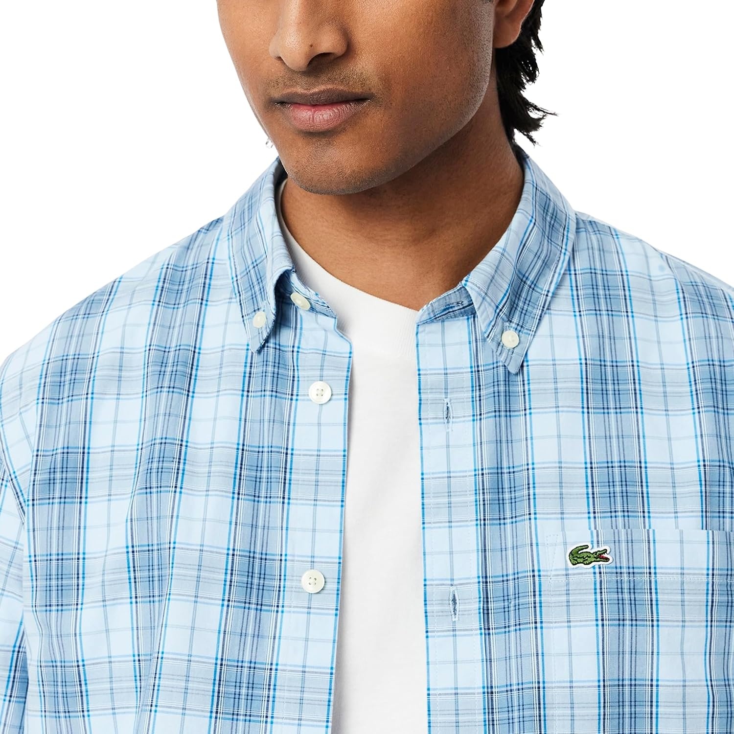 image:imageLacoste Mens Check Print Stretch ShirtRill Limestone Gipsy Blue