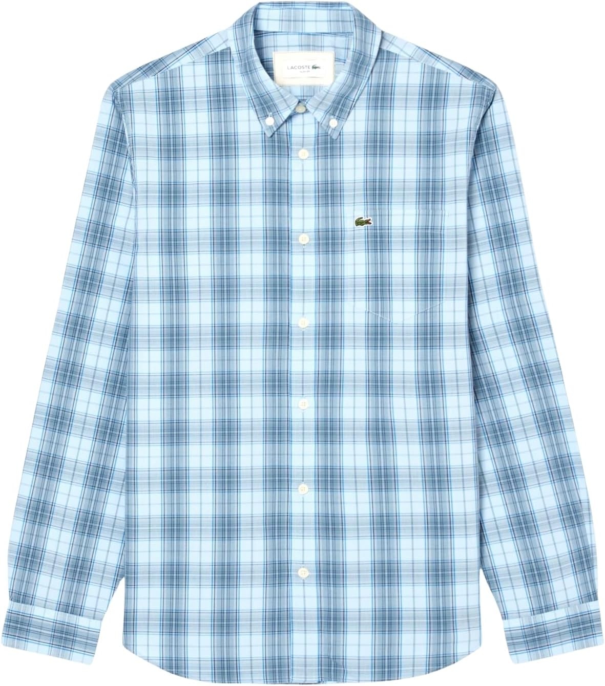image:imageLacoste Mens Check Print Stretch ShirtRill Limestone Gipsy Blue