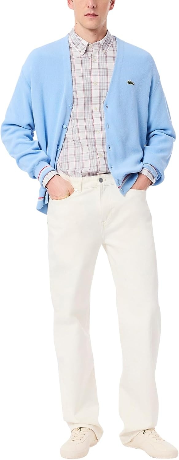 image:imageLacoste Mens Check Print Stretch ShirtWhite Flamingo Red