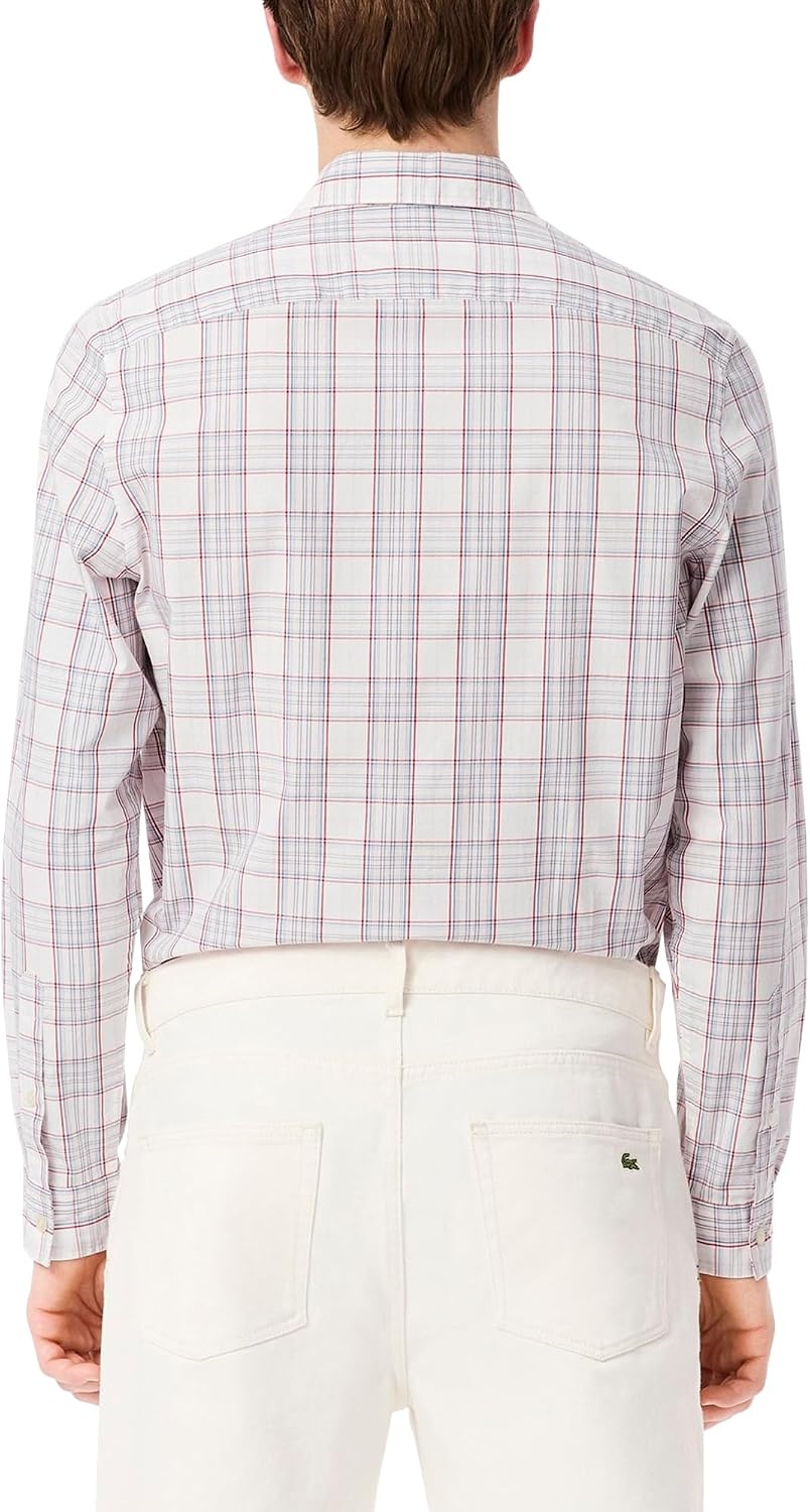 image:imageLacoste Mens Check Print Stretch ShirtWhite Flamingo Red