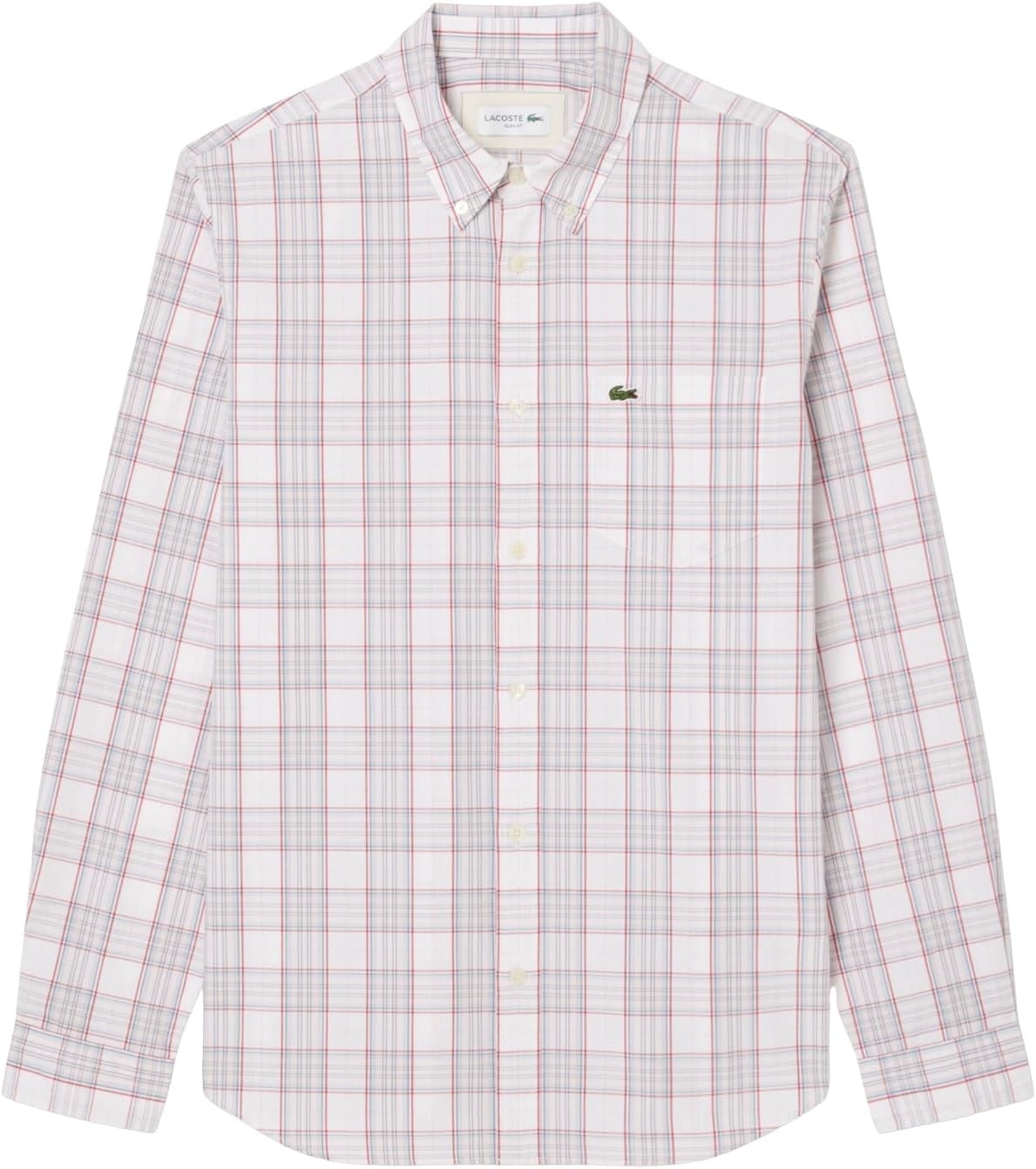image:imageLacoste Mens Check Print Stretch ShirtWhite Flamingo Red