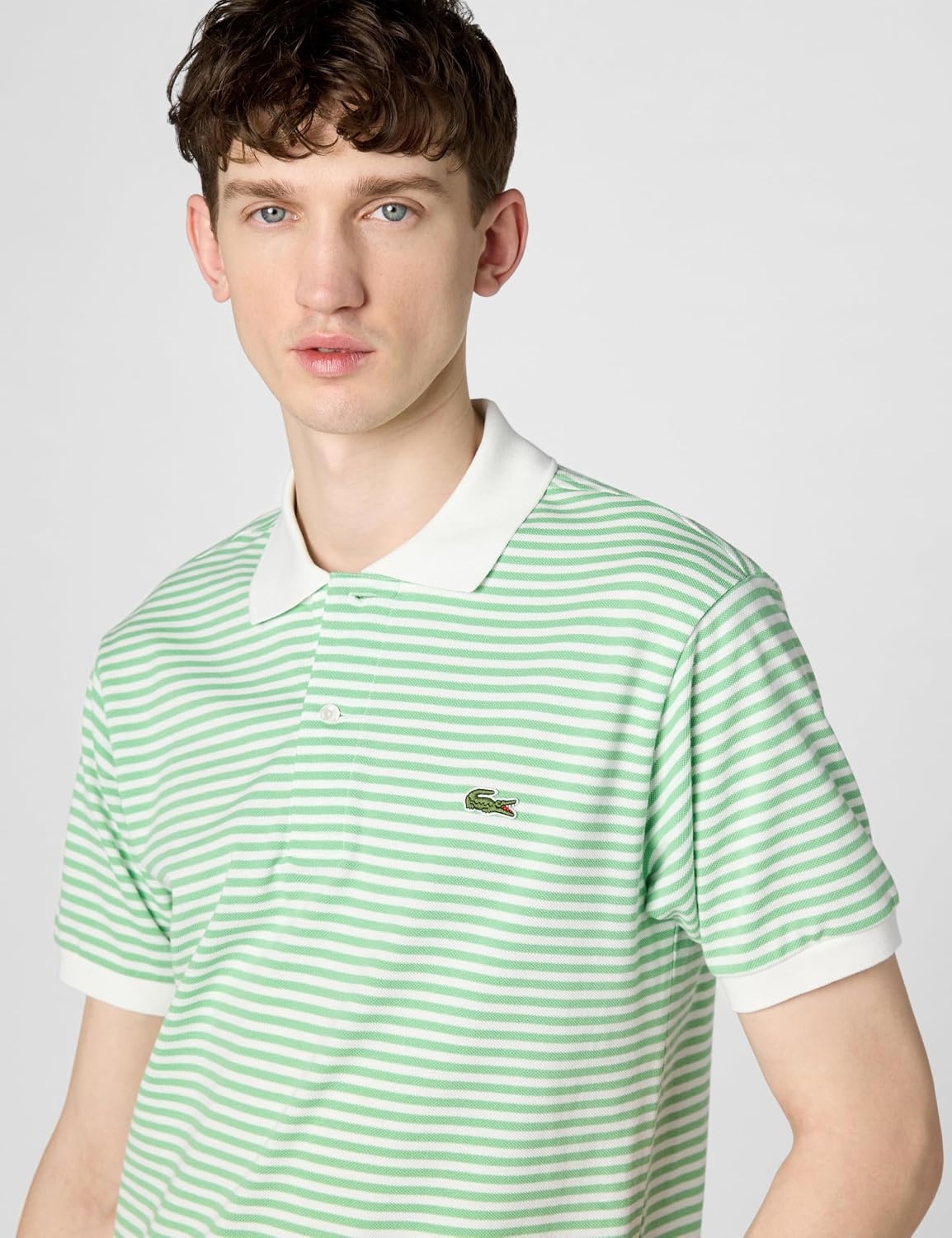 image:imageLacoste Mens Classic Fit L1212 Striped Petit Piqu Polo ShirtWhite Liamone