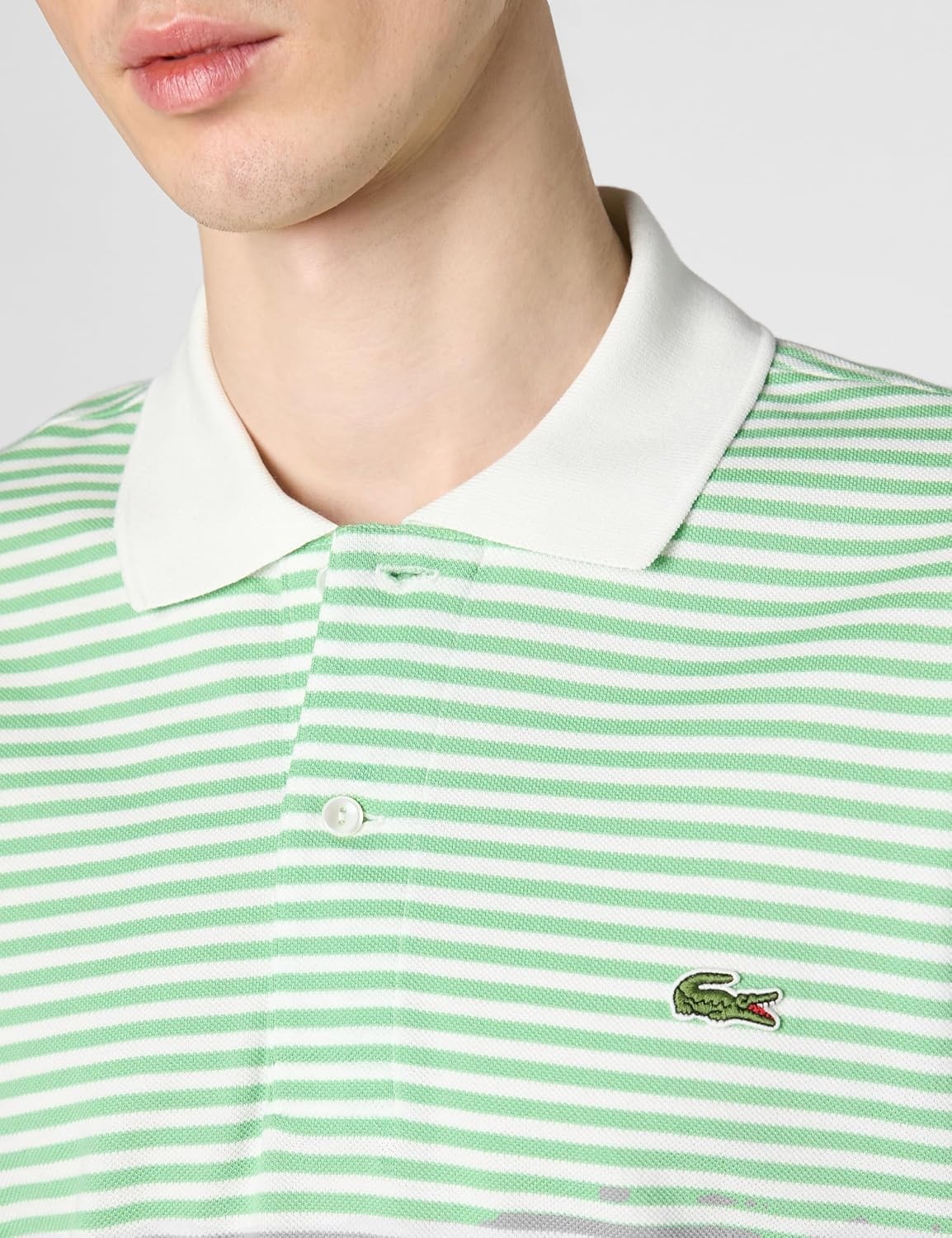 image:imageLacoste Mens Classic Fit L1212 Striped Petit Piqu Polo ShirtWhite Liamone