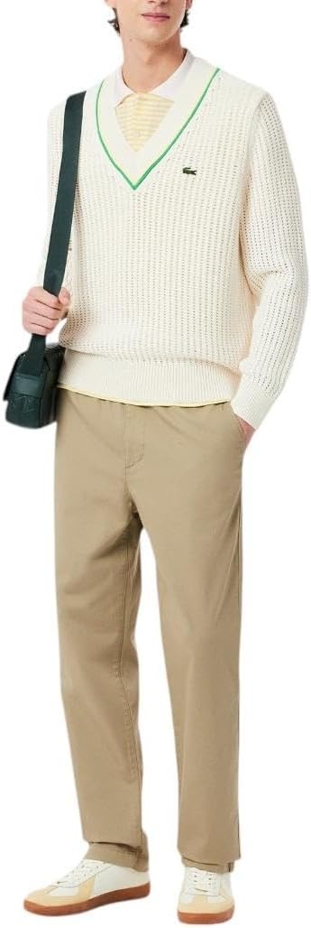 image:imageLacoste Mens Classic Fit L1212 Striped Petit Piqu Polo ShirtWhite Yellow