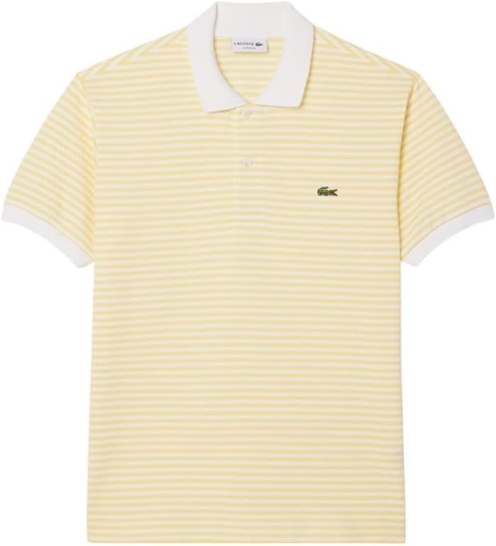 image:imageLacoste Mens Classic Fit L1212 Striped Petit Piqu Polo ShirtWhite Yellow
