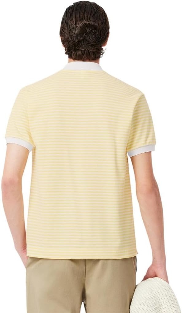 image:imageLacoste Mens Classic Fit L1212 Striped Petit Piqu Polo ShirtWhite Yellow