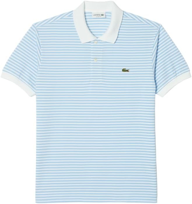 image:imageLacoste Mens Classic Fit L1212 Striped Petit Piqu Polo ShirtWhiteOverview