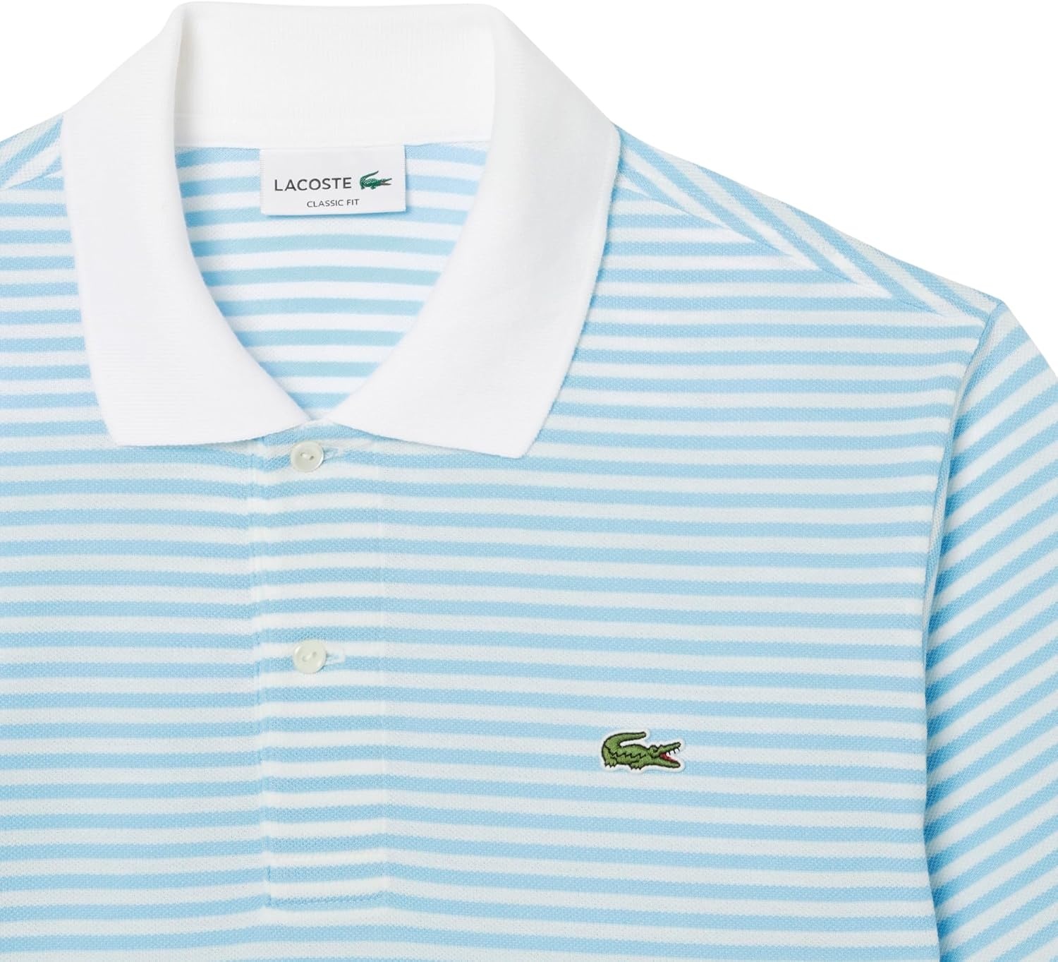 image:imageLacoste Mens Classic Fit L1212 Striped Petit Piqu Polo ShirtWhiteOverview
