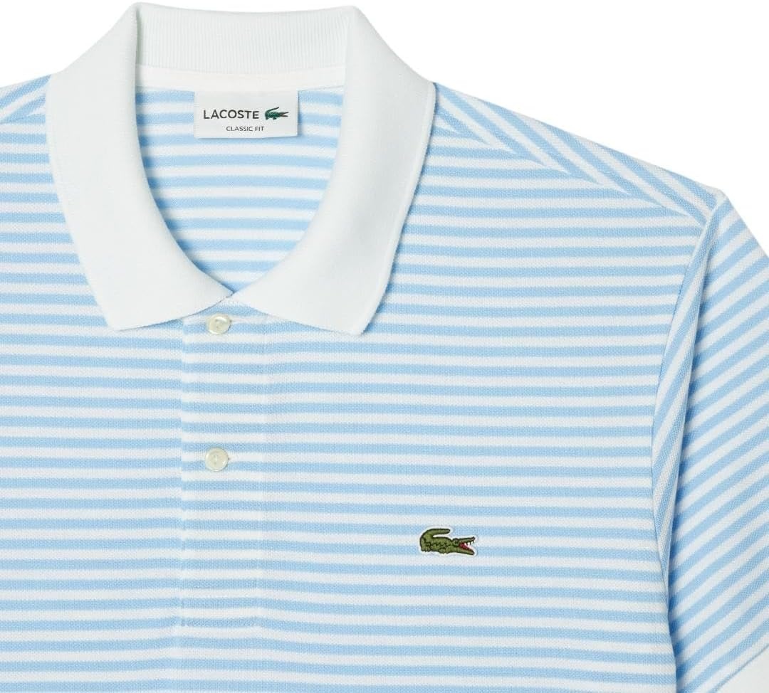 image:imageLacoste Mens Classic Fit L1212 Striped Petit Piqu Polo ShirtWhiteOverview