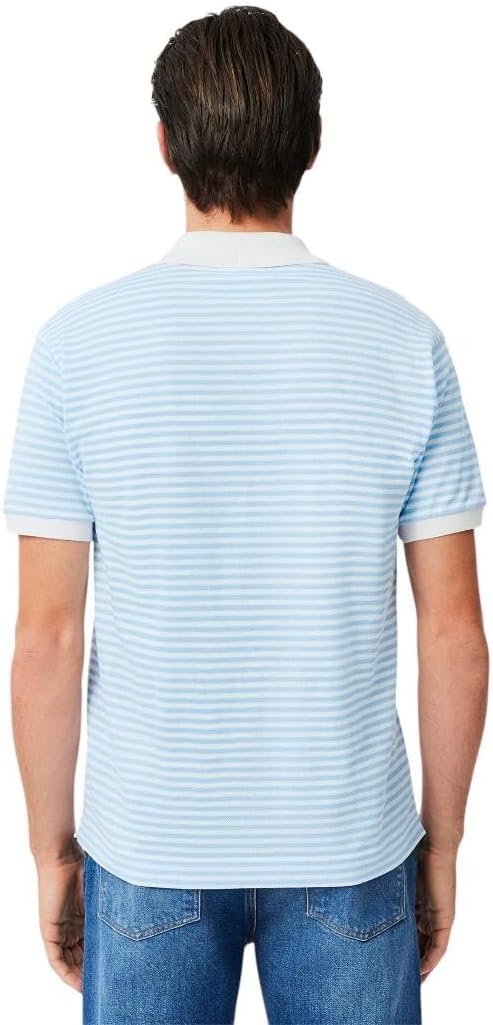 image:imageLacoste Mens Classic Fit L1212 Striped Petit Piqu Polo ShirtWhiteOverview