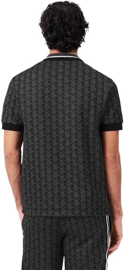 image:imageLacoste Mens Classic Fit Monogram Jacquard Polo Shirt BlackGraphite XLarge