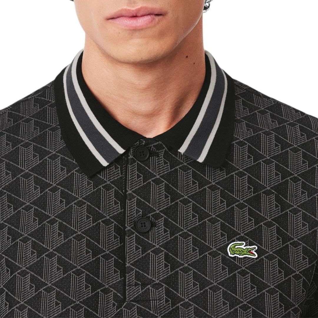image:imageLacoste Mens Classic Fit Monogram Jacquard Polo Shirt BlackGraphite XLarge