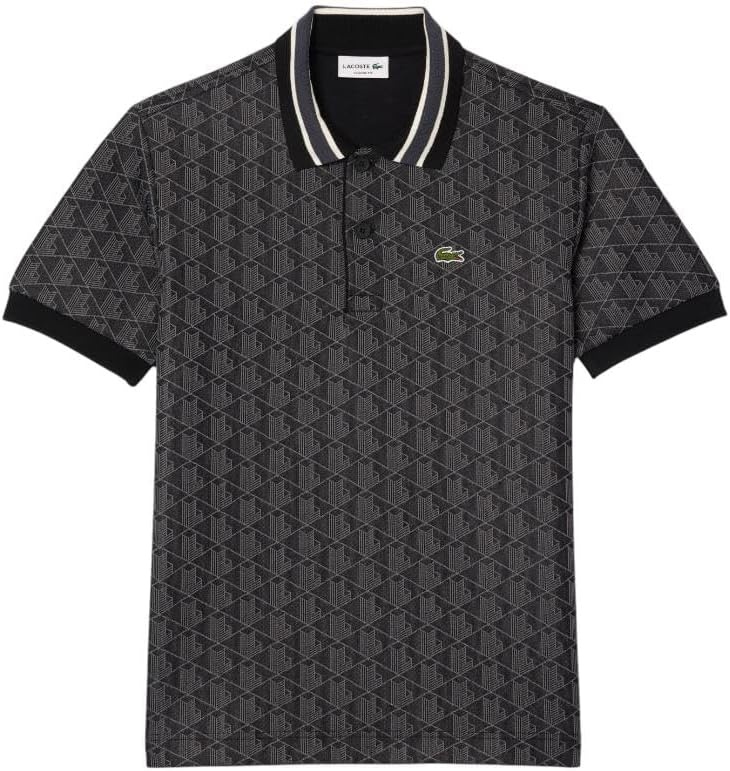 image:imageLacoste Mens Classic Fit Monogram Jacquard Polo ShirtBlackGraphite