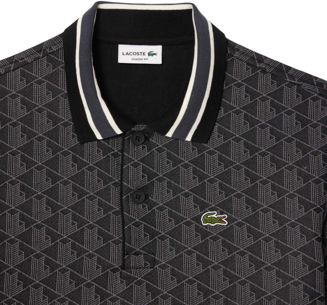 image:imageLacoste Mens Classic Fit Monogram Jacquard Polo ShirtBlackGraphite