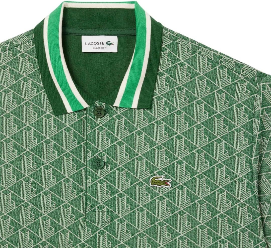 image:imageLacoste Mens Classic Fit Monogram Jacquard Polo ShirtCalathea Green