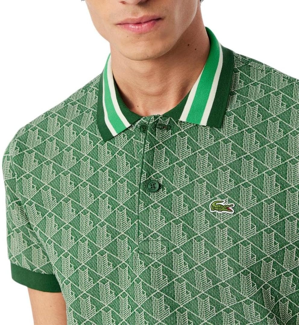 image:imageLacoste Mens Classic Fit Monogram Jacquard Polo ShirtCalathea Green
