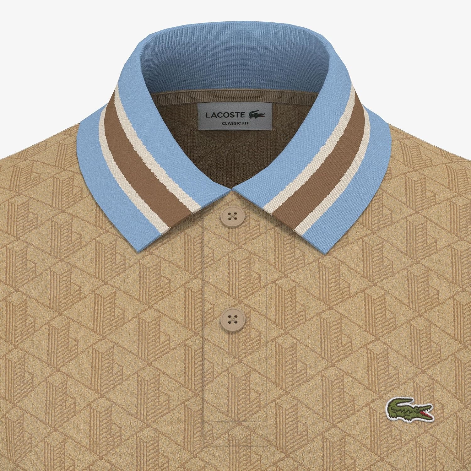 image:imageLacoste Mens Classic Fit Monogram Jacquard Polo ShirtCroissantCookie