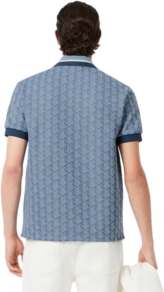 image:imageLacoste Mens Classic Fit Monogram Jacquard Polo ShirtDark Navy BlueOverview Blue