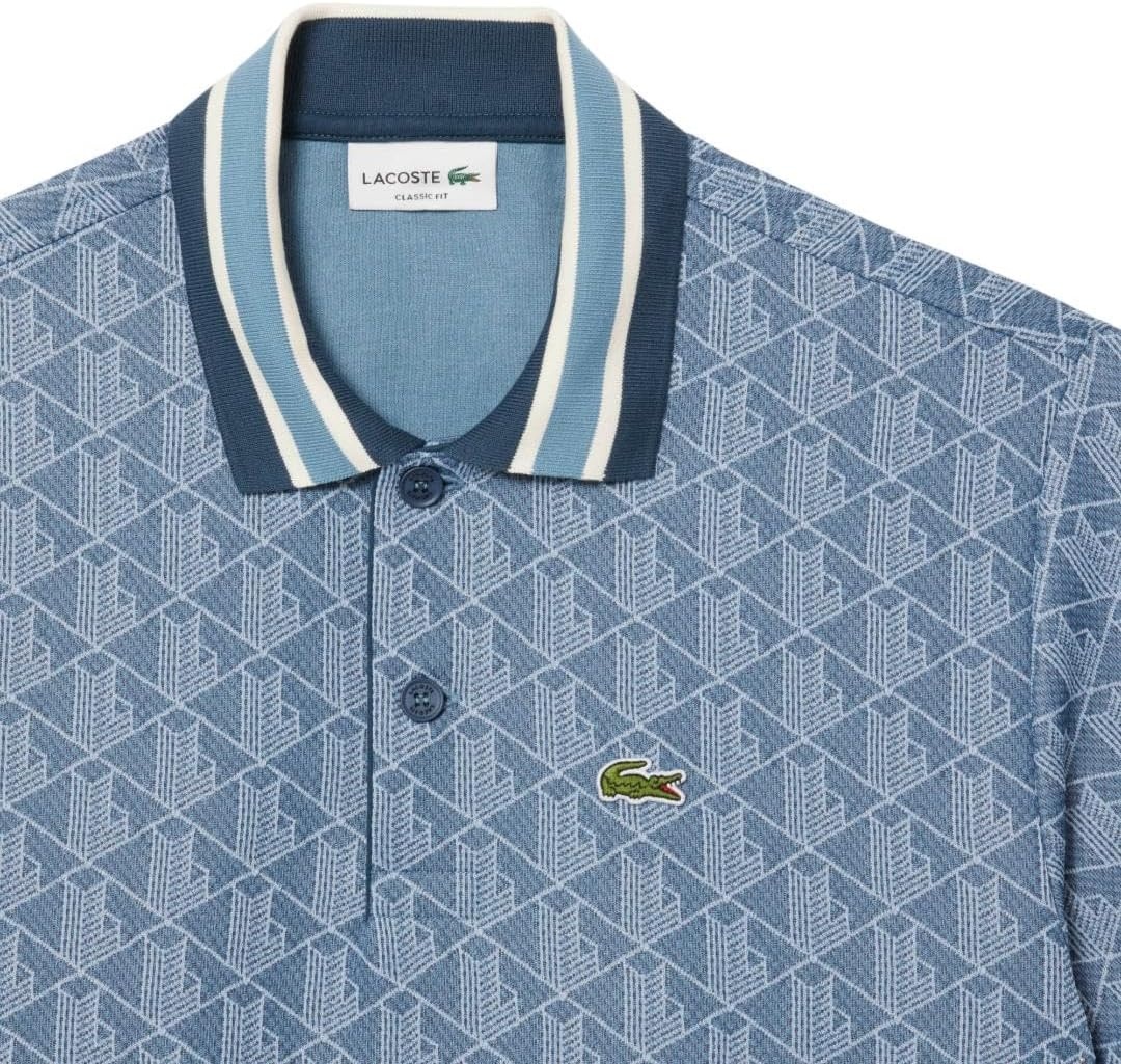 image:imageLacoste Mens Classic Fit Monogram Jacquard Polo ShirtDark Navy BlueOverview Blue