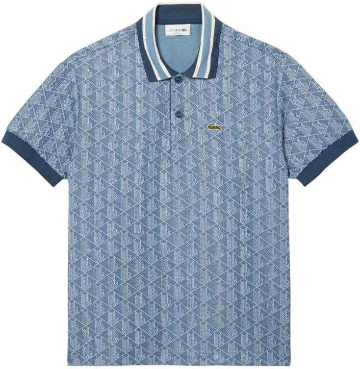 image:imageLacoste Mens Classic Fit Monogram Jacquard Polo ShirtDark Navy BlueOverview Blue