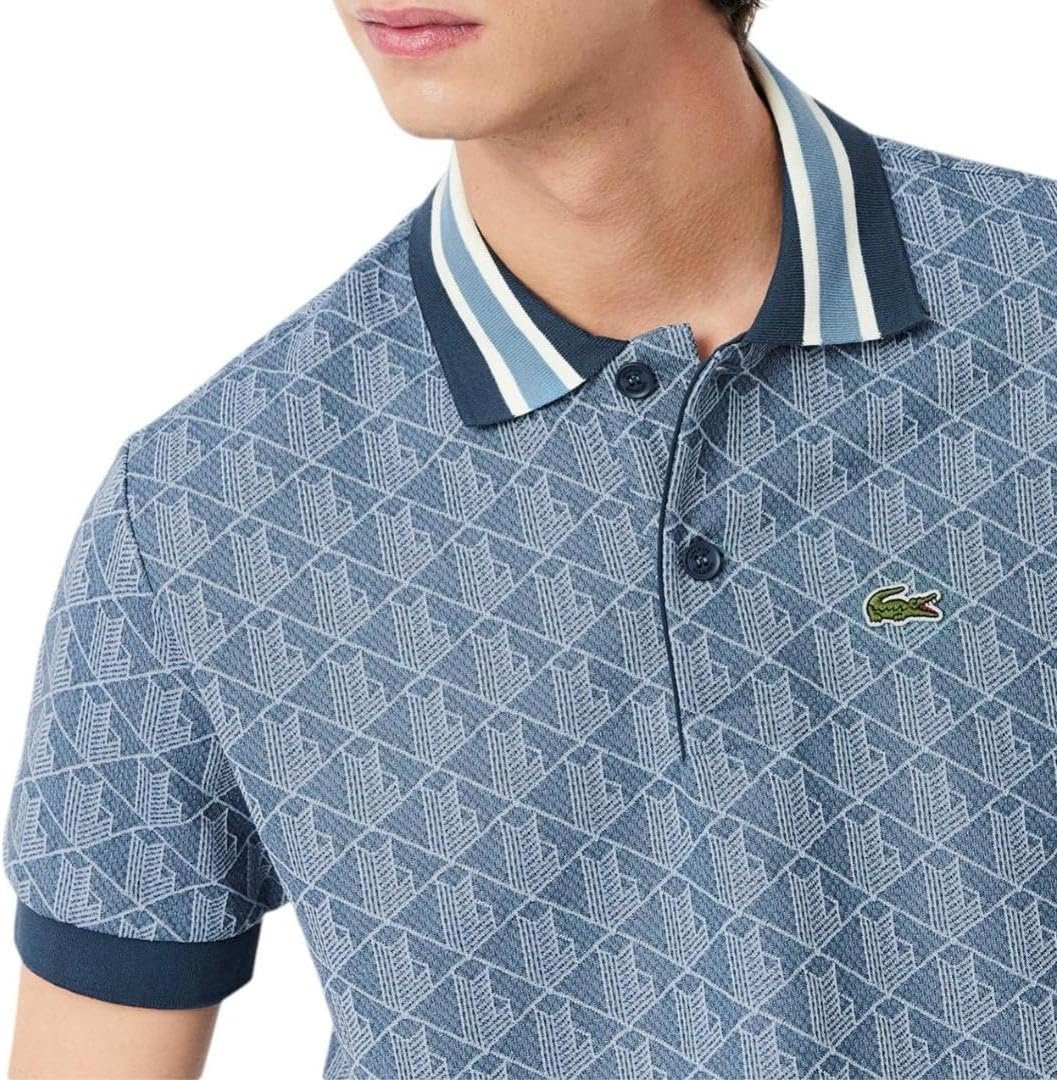 image:imageLacoste Mens Classic Fit Monogram Jacquard Polo ShirtDark Navy BlueOverview Blue