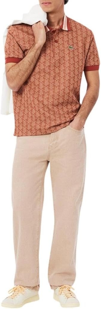 image:imageLacoste Mens Classic Fit Monogram Jacquard Polo ShirtIberisLatte