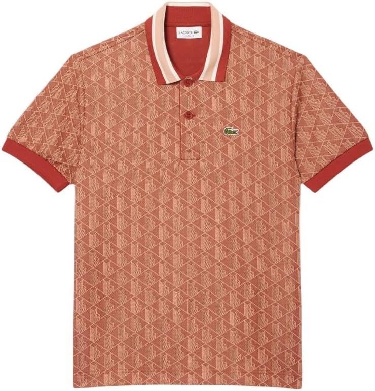 image:imageLacoste Mens Classic Fit Monogram Jacquard Polo ShirtIberisLatte