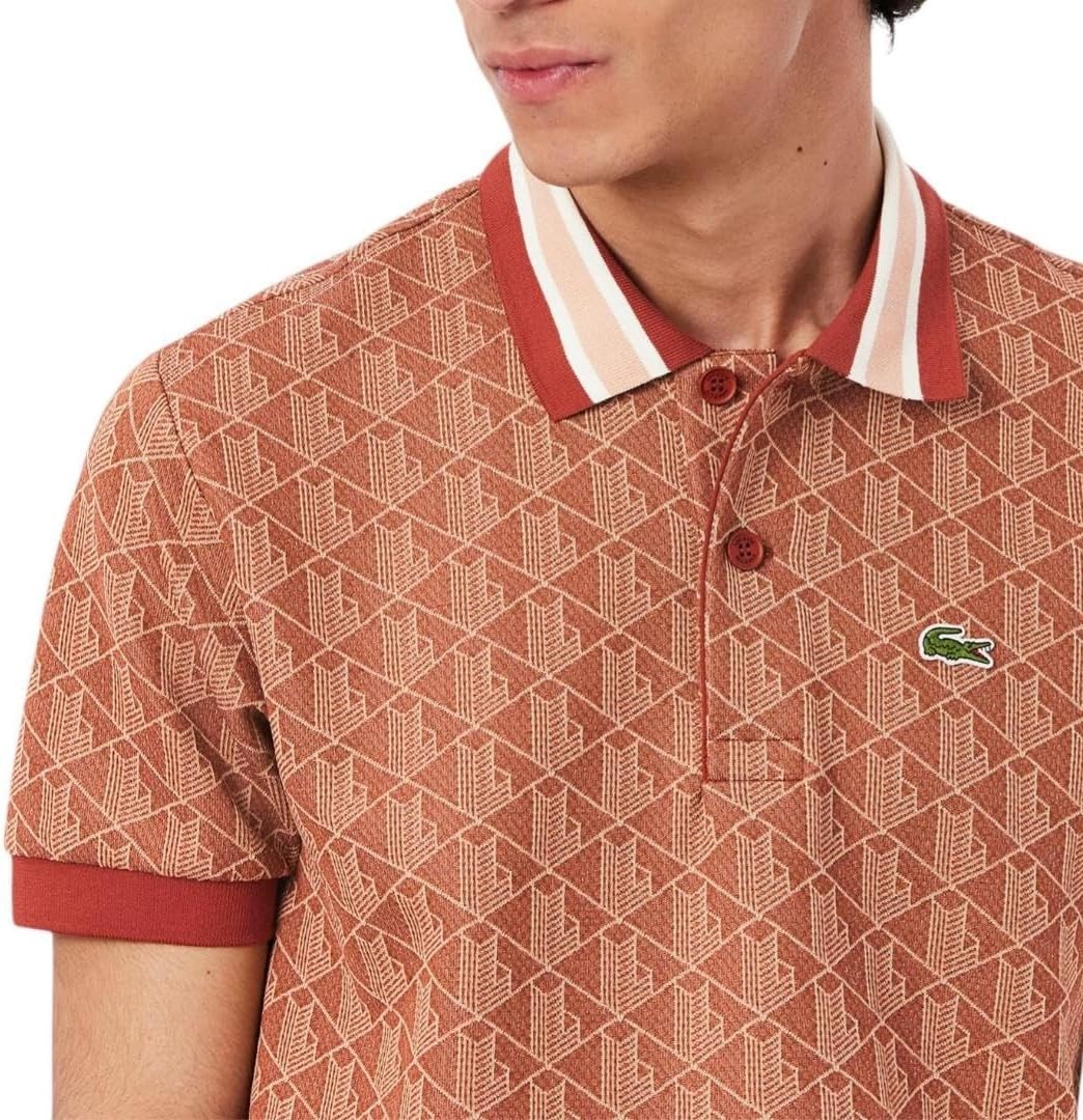 image:imageLacoste Mens Classic Fit Monogram Jacquard Polo ShirtIberisLatte