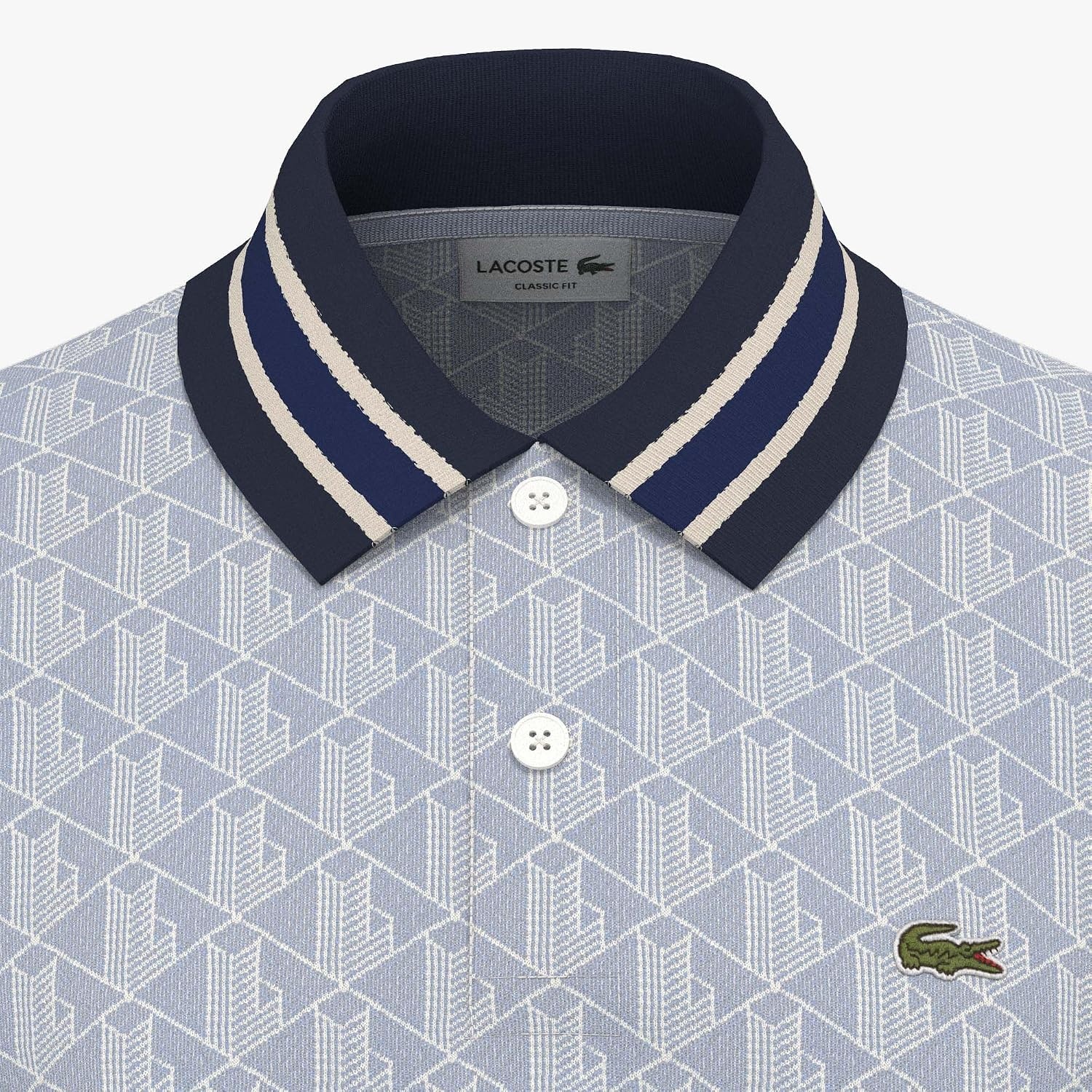 image:imageLacoste Mens Classic Fit Monogram Jacquard Polo ShirtPhoenix BlueFlour