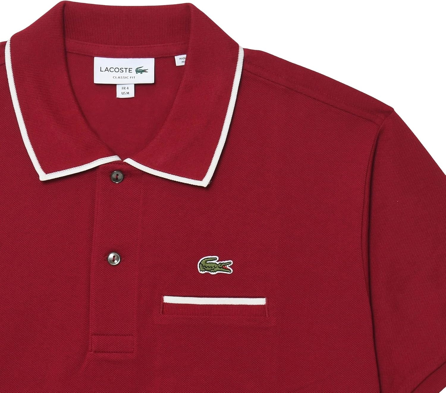 image:imageLacoste Mens Classic Fit Pocket Accent L1212 Polo ShirtBordeauxFlour