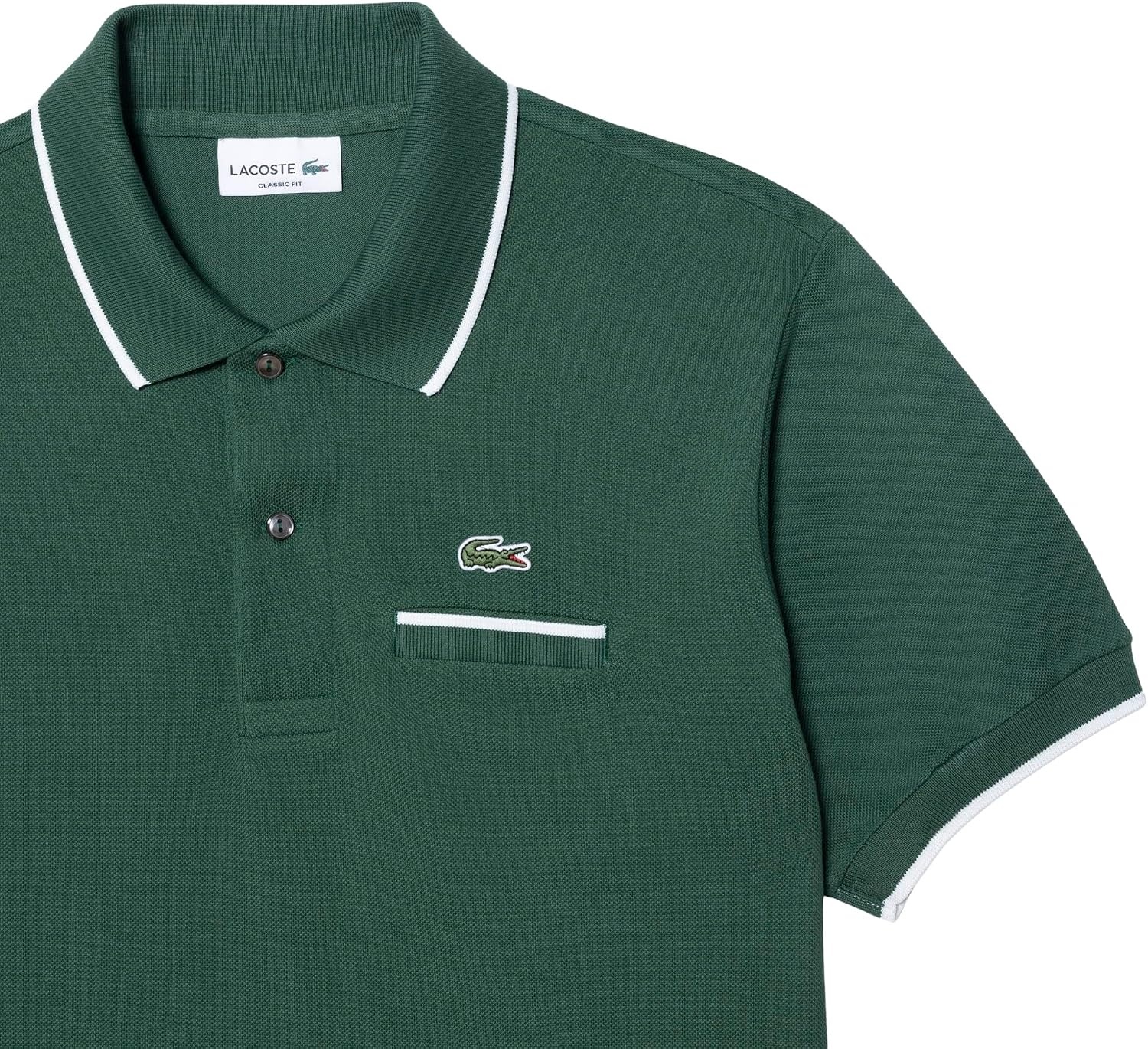 image:imageLacoste Mens Classic Fit Pocket Accent L1212 Polo ShirtGreenFlour